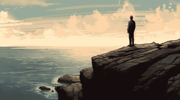 A person standing on a cliff overlooking the ocean

Description automatically generated with medium confidence