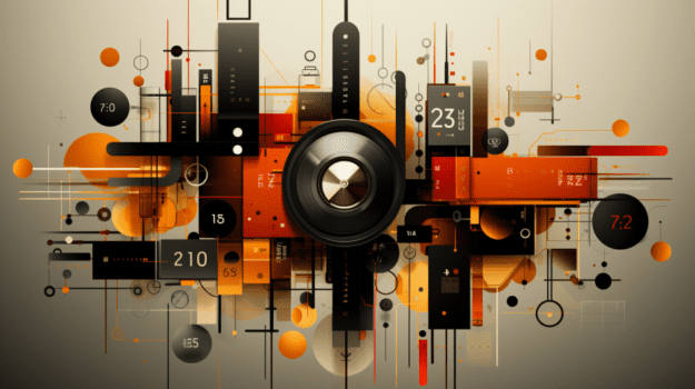 A black circle with orange and black squares and numbers

Description automatically generated