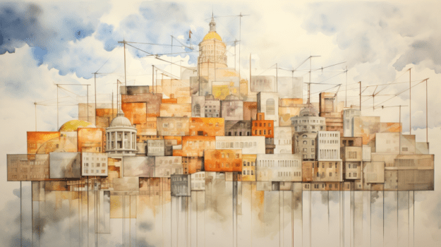 A painting of a city

Description automatically generated