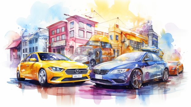 A watercolor of cars parked on a street

Description automatically generated