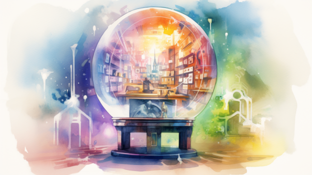 A watercolor painting of a room inside a glass ball

Description automatically generated