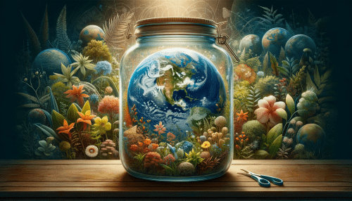 The planet Earth in a jar as a garden emphasizing biodiversity