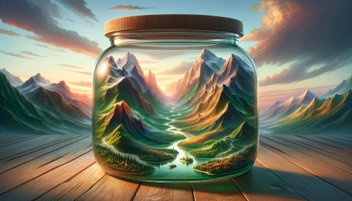 The planet Earth in a jar with exaggerated mountains and valleys to emphasize the beauty of natural landscapes