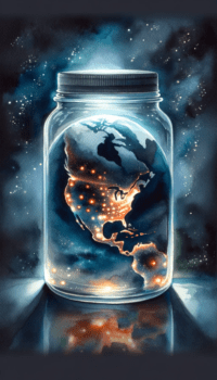 The planet Earth in a jar at night illuminating cities 4