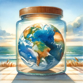 The planet Earth in a jar during the day highlighting the divide between land and sea 1