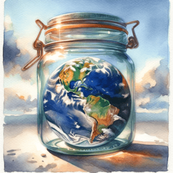 The planet Earth in a jar during the day highlighting the divide between land and sea 2