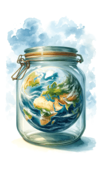 The planet Earth in a jar during the day highlighting the divide between land and sea 3