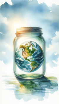 The planet Earth in a jar during the day highlighting the divide between land and sea 4