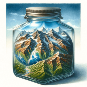 The planet Earth in a jar with exaggerated mountains and valleys to emphasize the beauty of natural landscapes 1