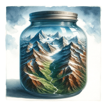 The planet Earth in a jar with exaggerated mountains and valleys to emphasize the beauty of natural landscapes 2