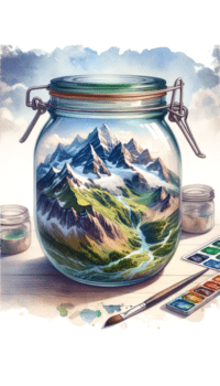 The planet Earth in a jar with exaggerated mountains and valleys to emphasize the beauty of natural landscapes 4